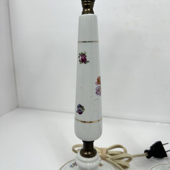 Porcelain Floral Lamps Table Cottagecore Boudoir 12" White Gold Trim Pair 50s? - Picture 7 of 16